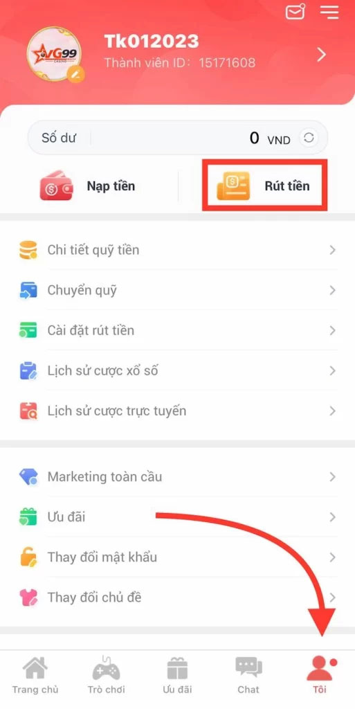 Anh em nhấn vào rút tiền